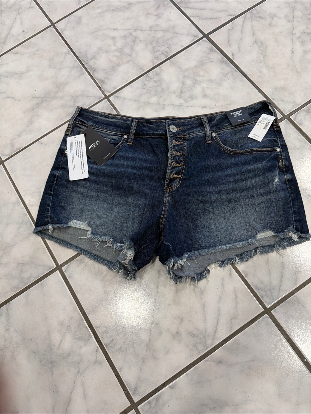 Silver Jeans Dark Blue Distressed Denim Cutoff Shorts